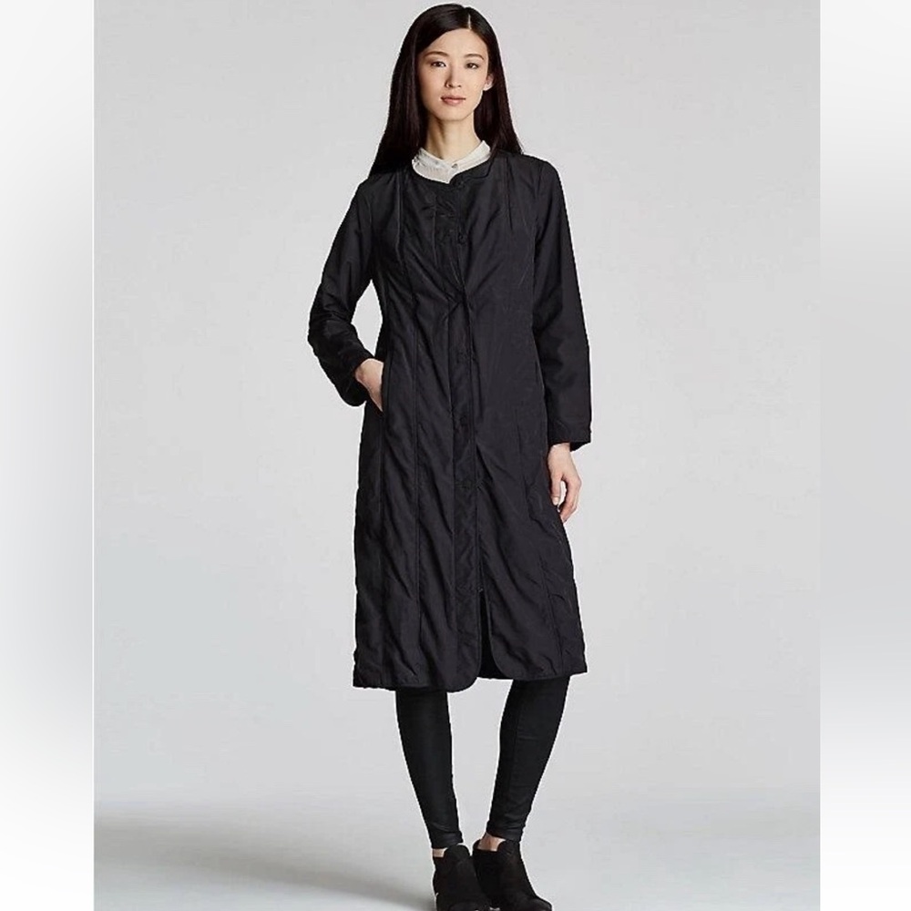 Ladies Eileen Fisher Bonded Organic Cotton Nylon‎ Coat Black Size Petite Medium